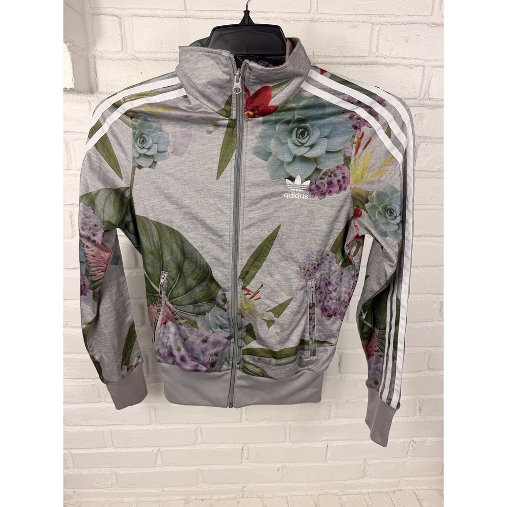 Adidas Originals Womens S Floral Orchid Supergirl Track Jacket Gray Trefoil